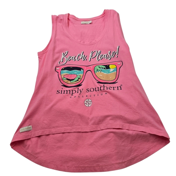 Simply Southern Beach Please Graphic Tank Pink Sunglasses Turtle  Boho Relax S - Picture 4 of 11